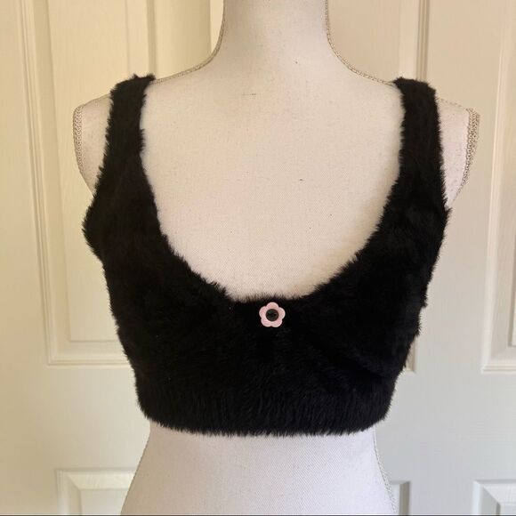 NEW FOR LOVE & LEMONS Devon Sleeveless Fuzzy Top Black Large - Picture 4 of 9